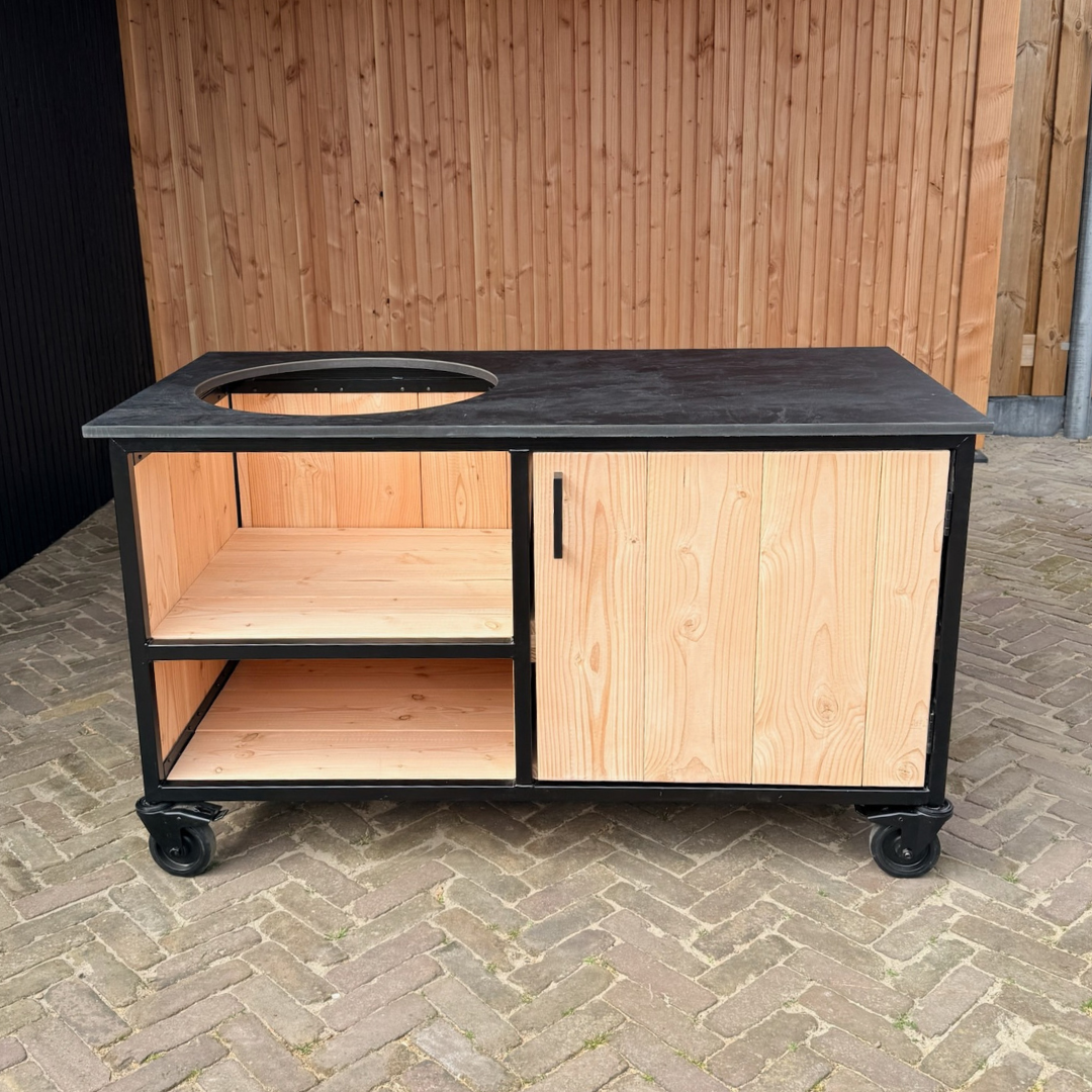 Buitenkeuken Douglas en staal met opbergkast en Zwart HPL werkblad - Lengte 150 cm - Afbeelding 2